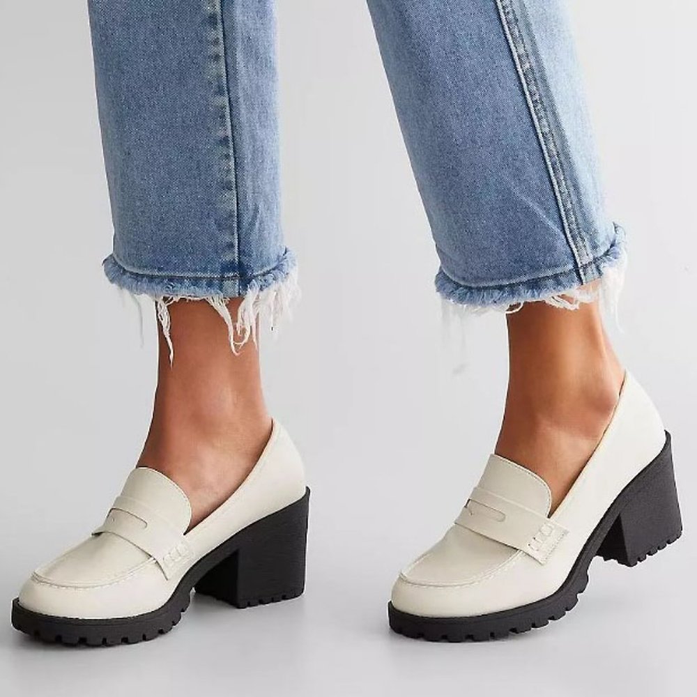 New Off White Platform Chunky Heel Penny Loafers